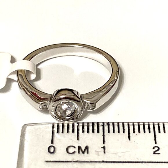 Silver Cubic Zirconia Solitaire Promise Ring Size 8 Bezel Set Rhodium Plated USA - Picture 8 of 9